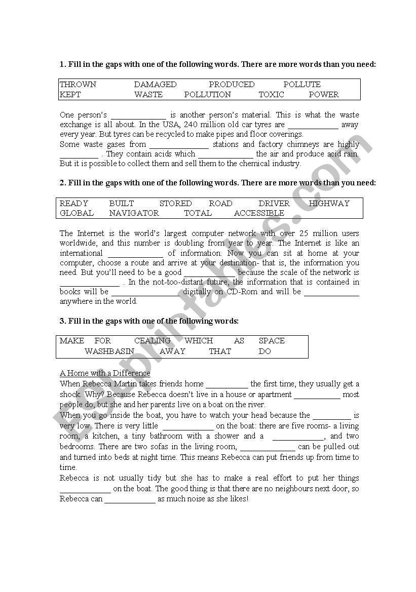 FILL IN THE GAPS worksheet