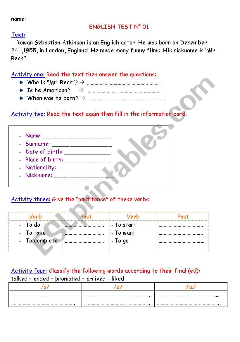 test 1  worksheet