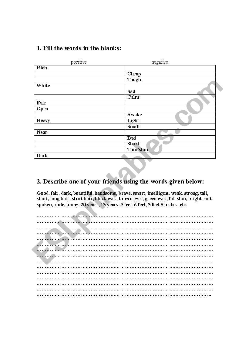 adjectives worksheet
