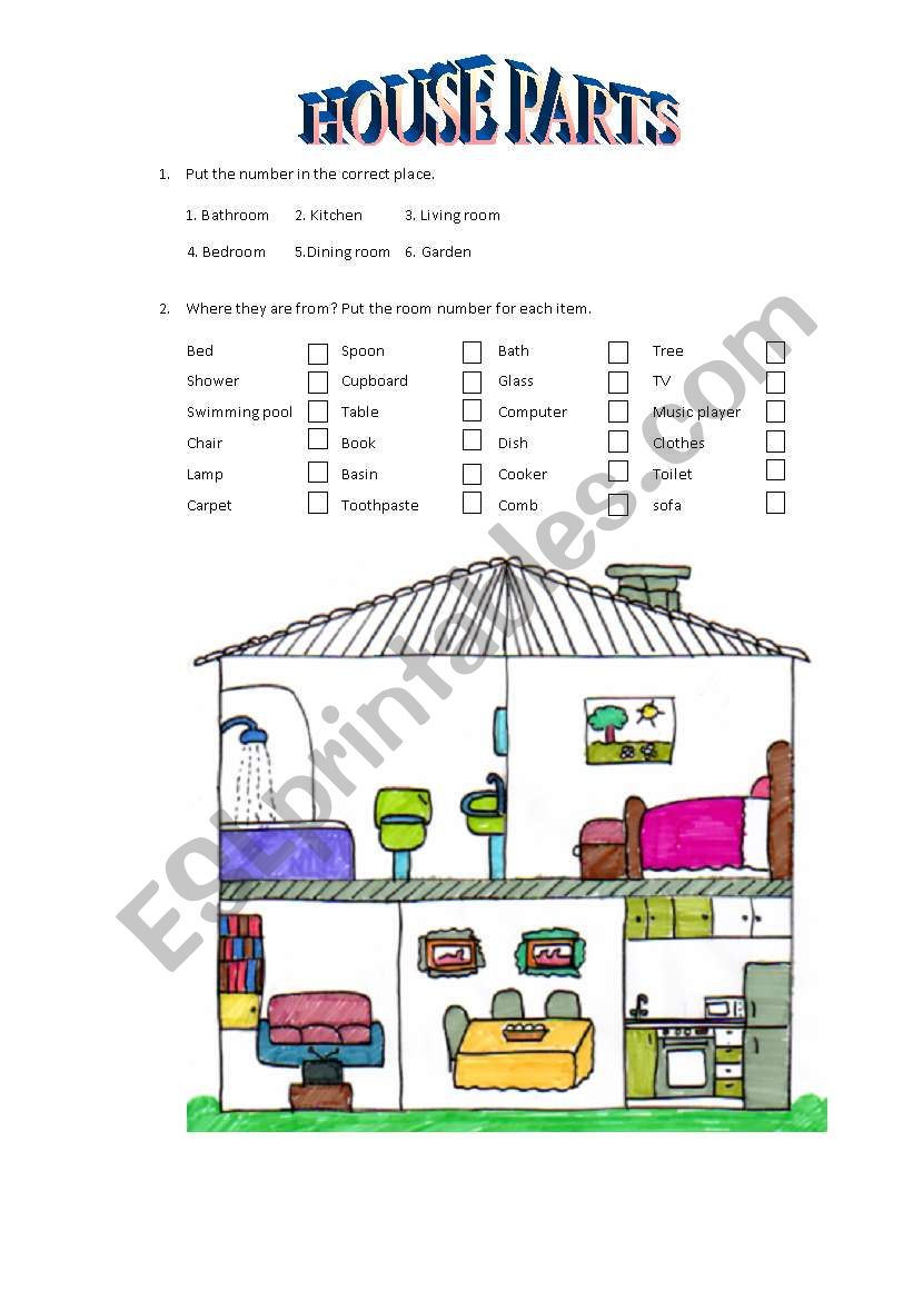 House parts test (part 1) worksheet