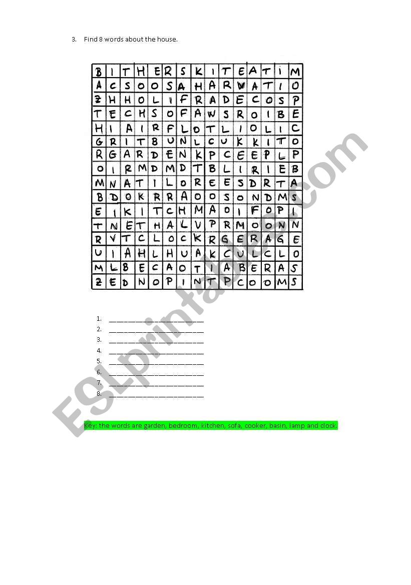 House parts test (part 2) worksheet