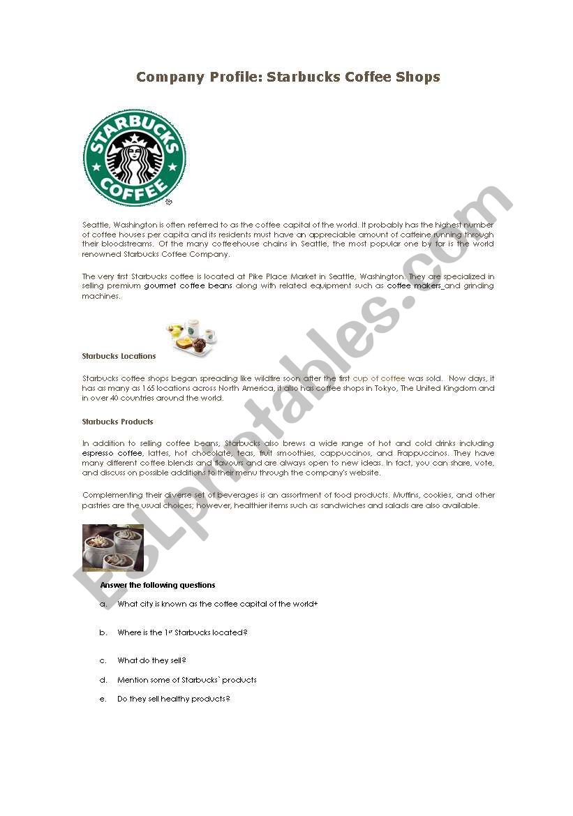 COMPANY PROFILE: STARBUCKS  worksheet