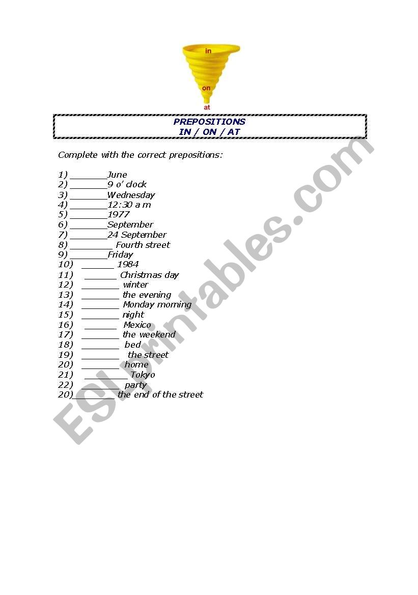 Prepositions worksheet