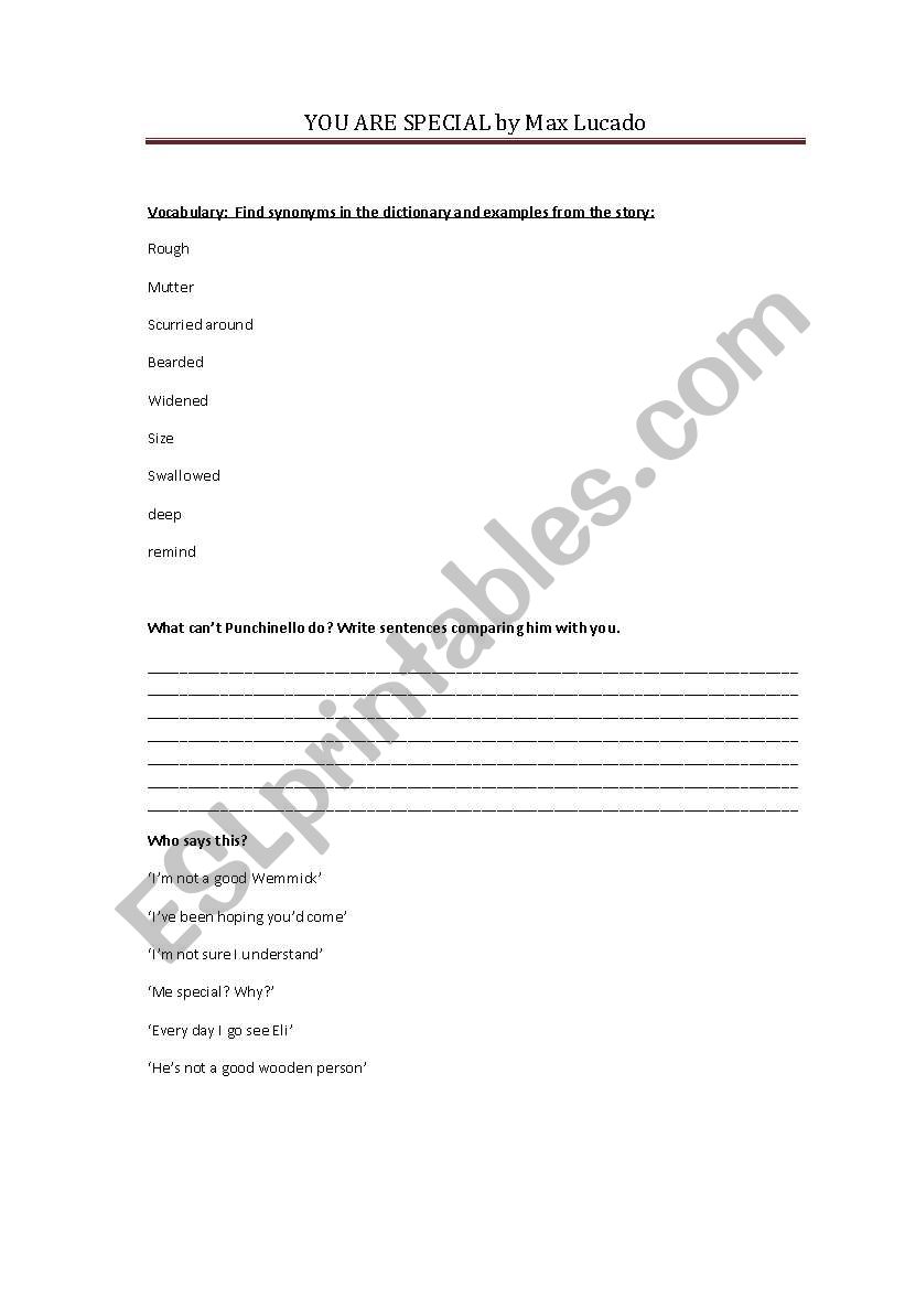 You are special part II worksheet