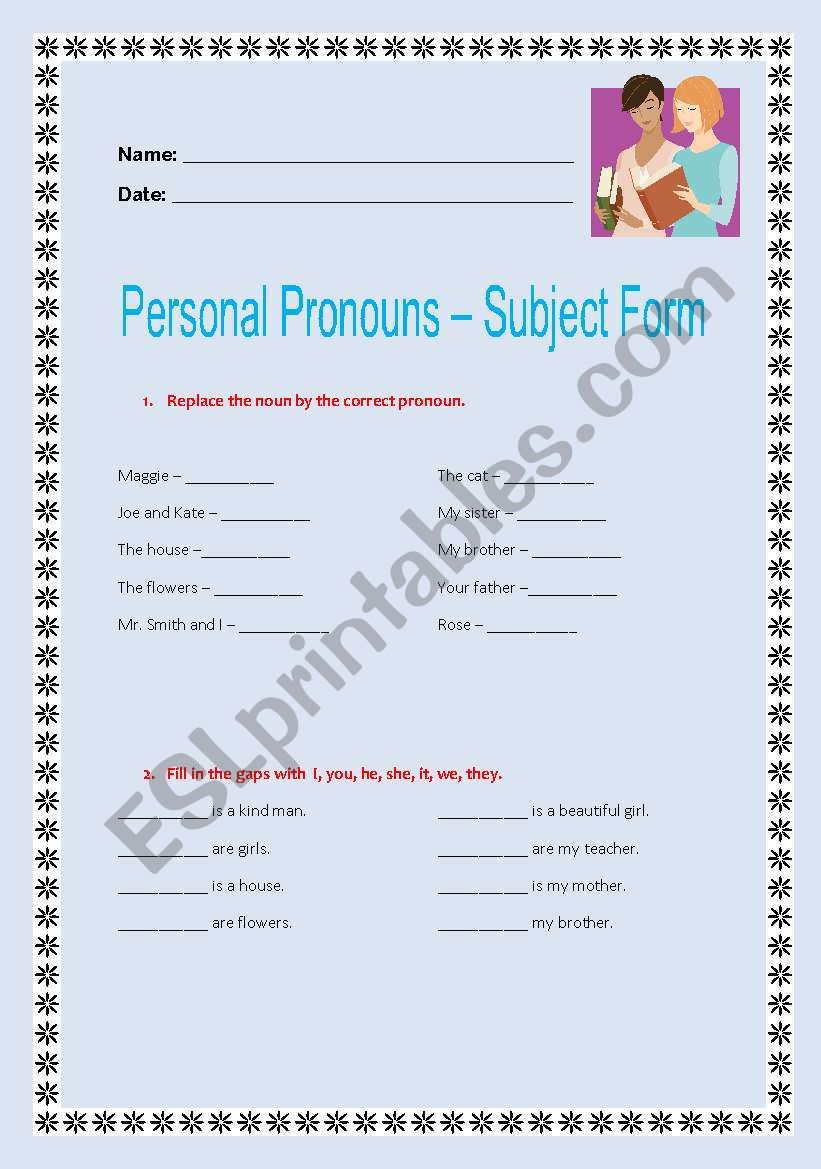 Personal pronouns and to be worksheet