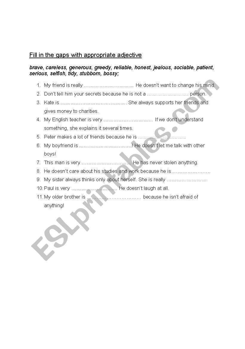 personality worksheet