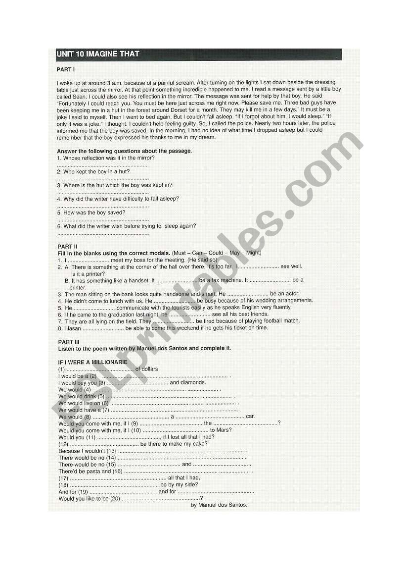 Imagine That worksheet