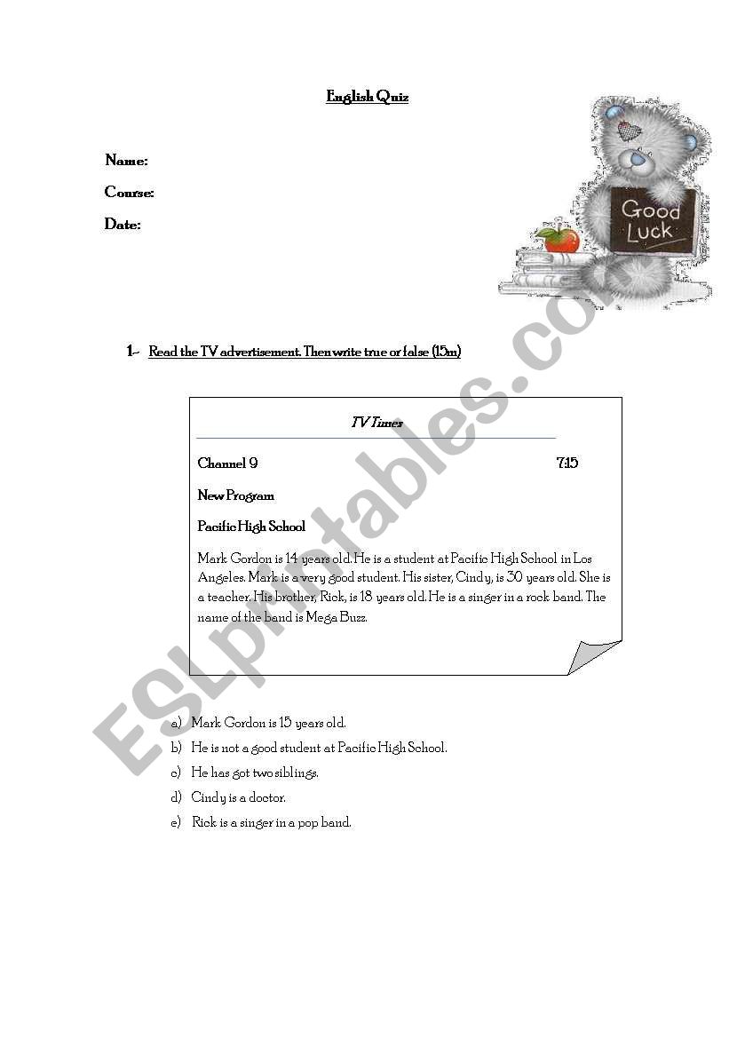 quiz worksheet