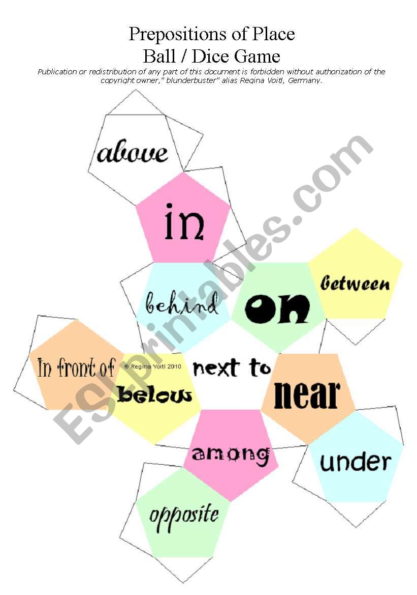 Prepositions of Place Ball / Dice Game 