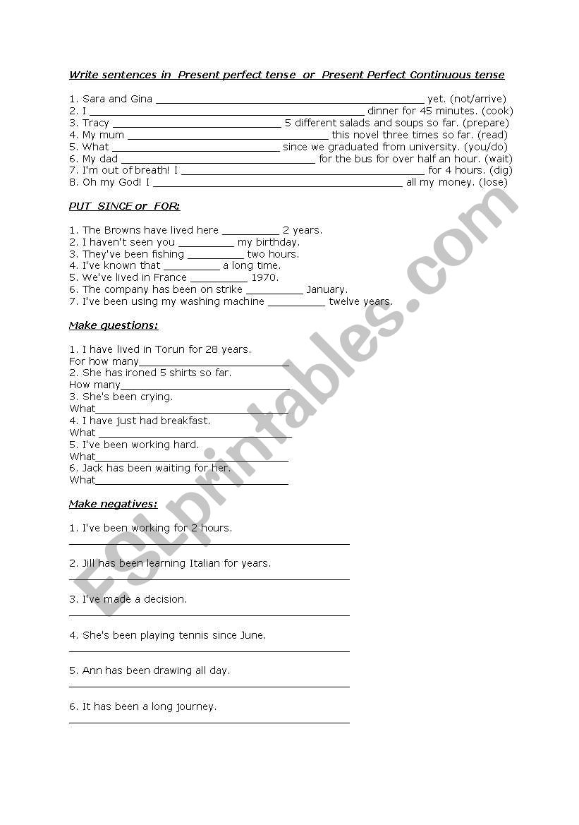 Present Perfect and Present Perfect Continuous