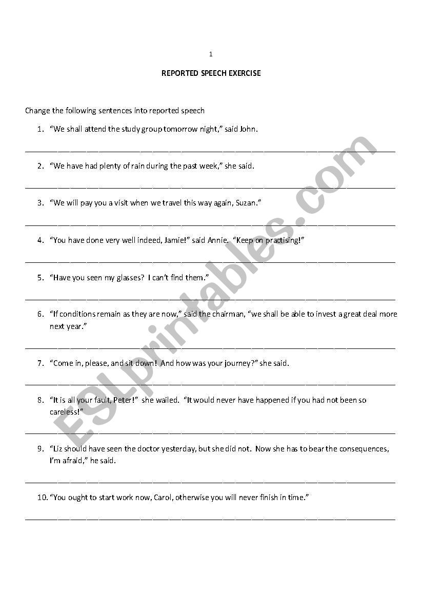 Reported Speech Worksheet worksheet