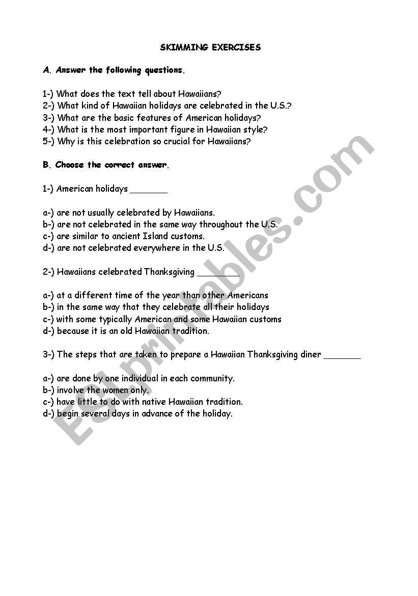 skimming and scanning worksheet