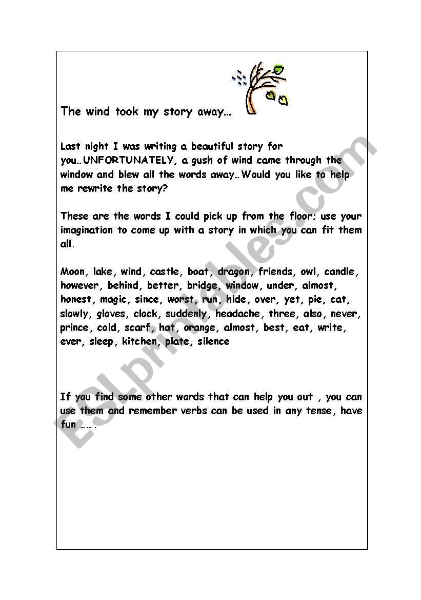 The wind took my story away worksheet