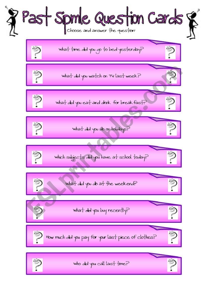 Past Simple Question Cards 1 worksheet