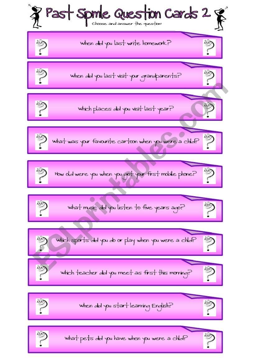 Past Simple Question Cards 2 worksheet