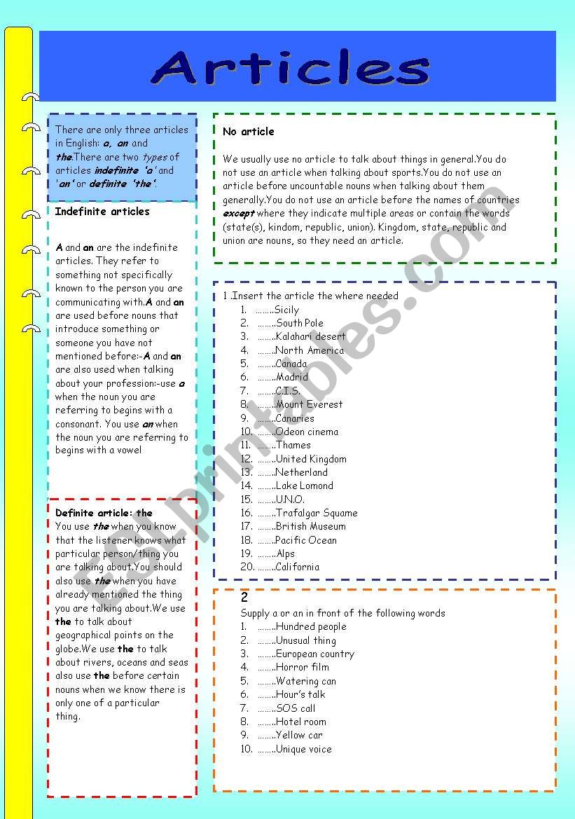 ARTICLES (A-AN-THE-NO ARTICLE)