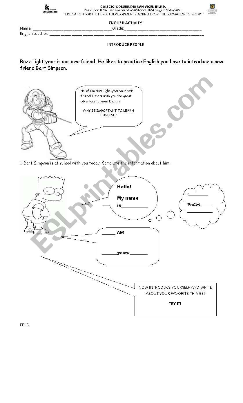 introduce people worksheet