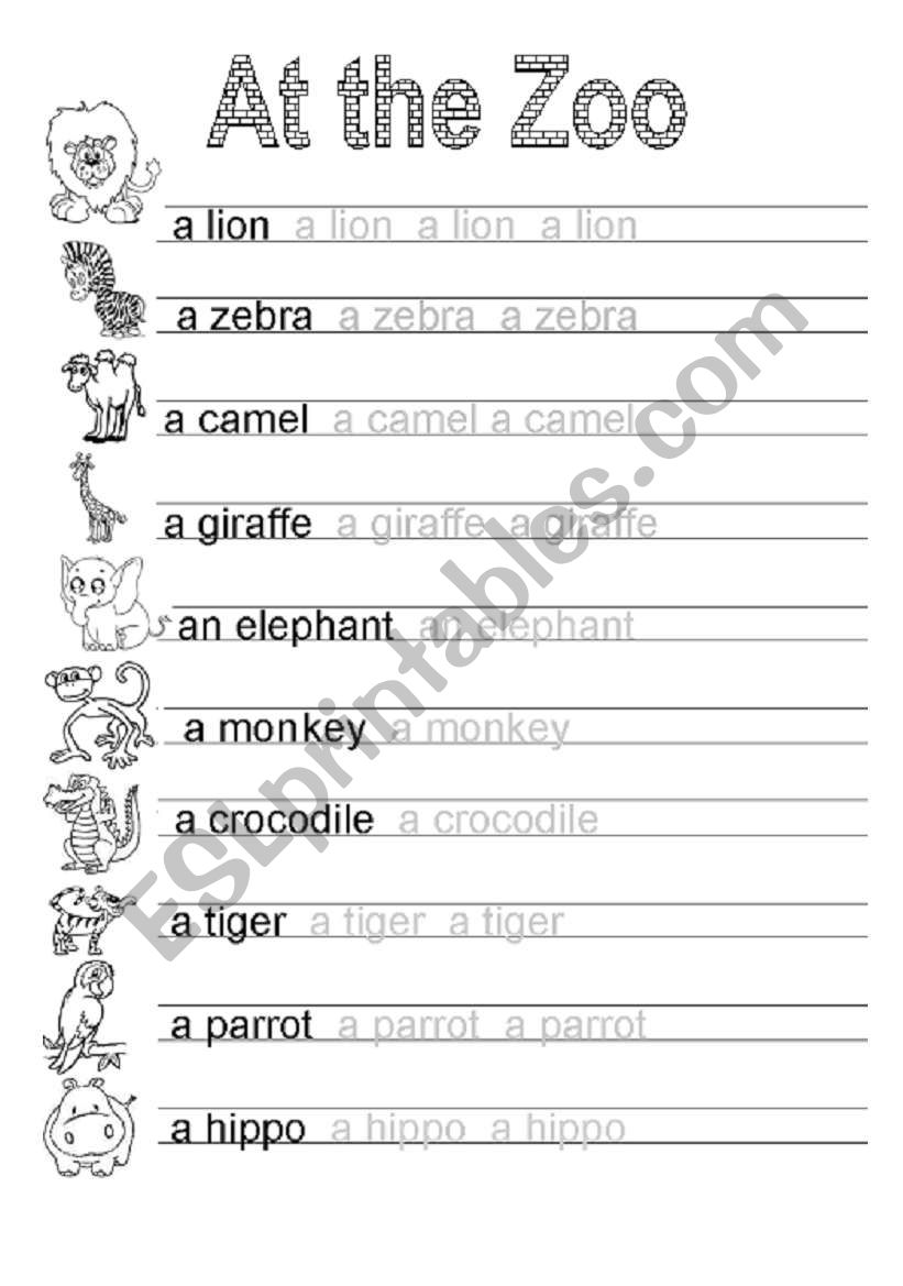 At the zoo (2 pages) worksheet