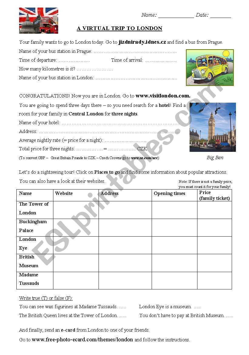 A virtual trip to London worksheet