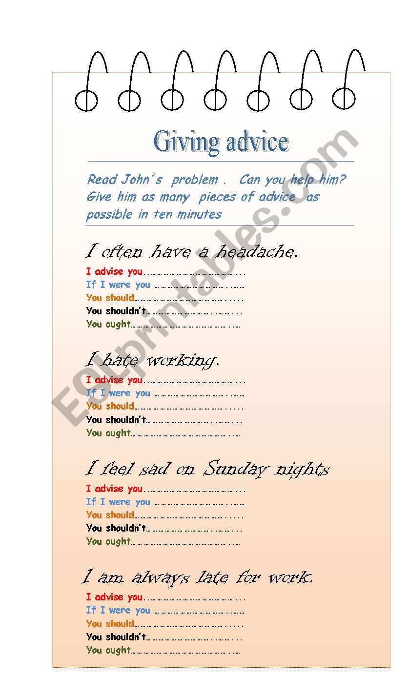 Giving advice worksheet