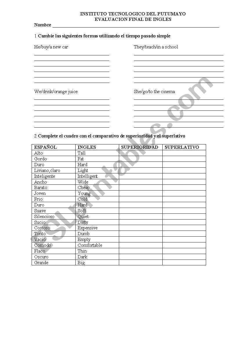 english test worksheet