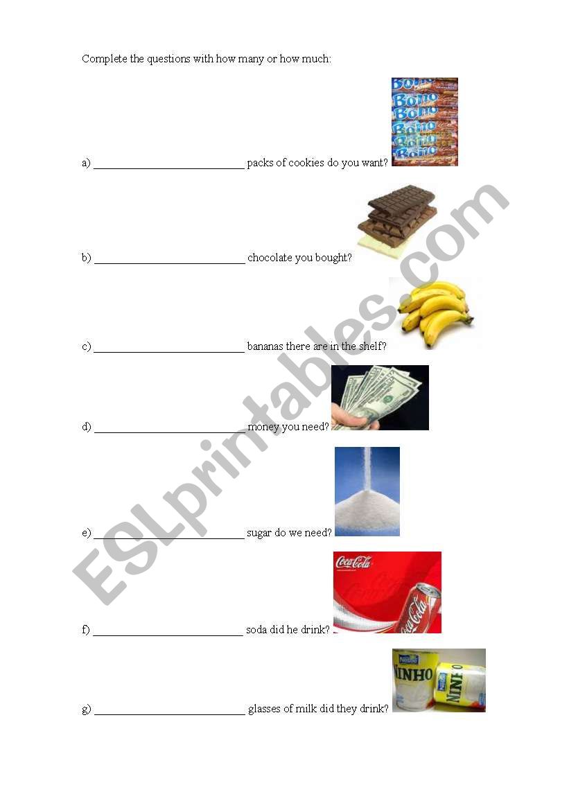 How many or How much worksheet