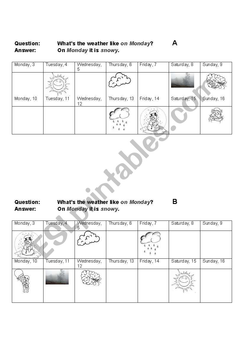 What´s the weather like? Pairwork