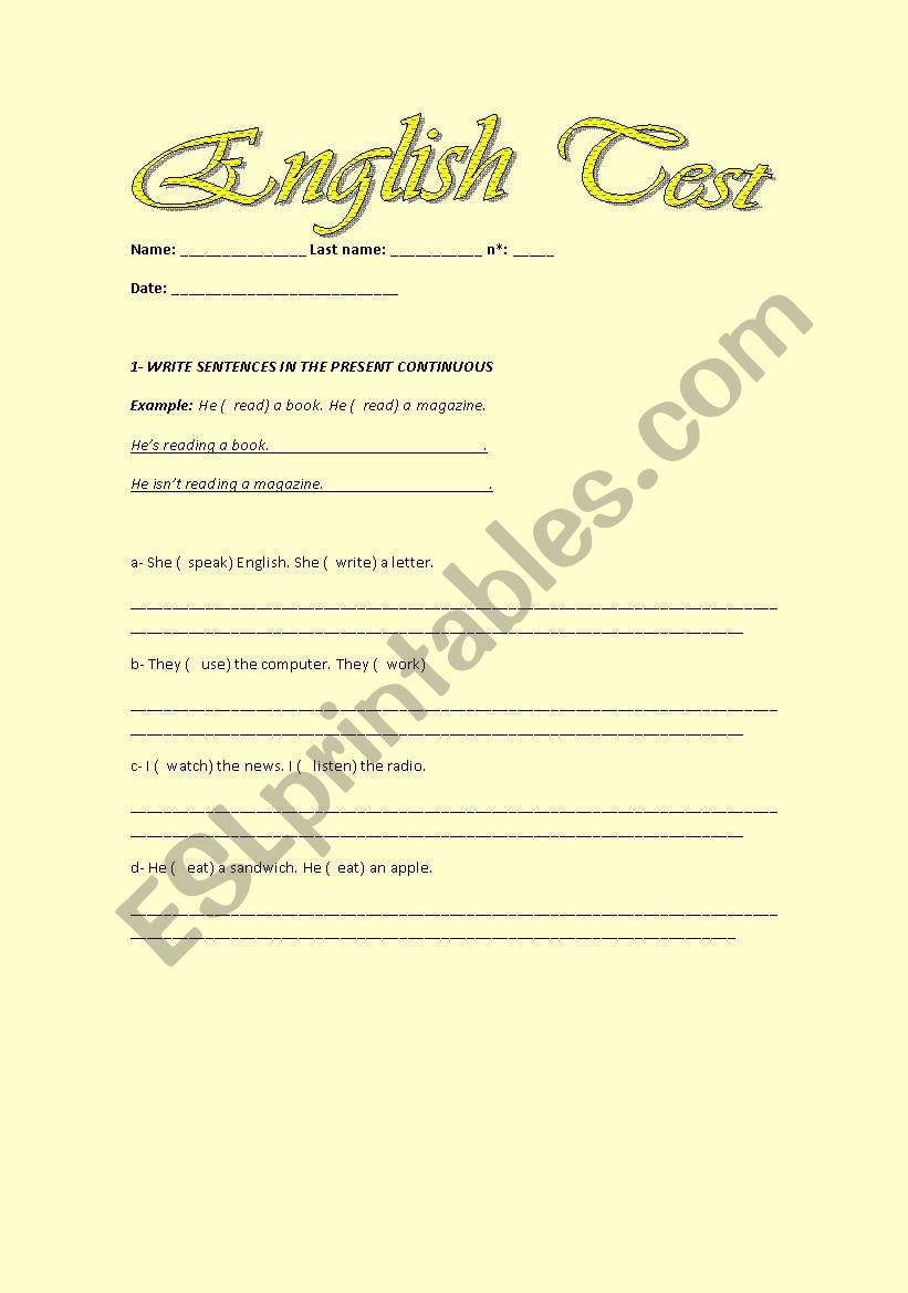 English Test worksheet