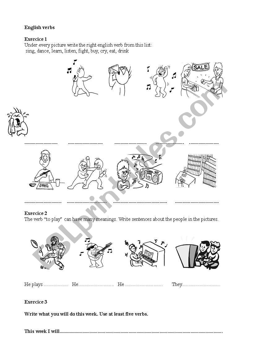 English vebs- test worksheet