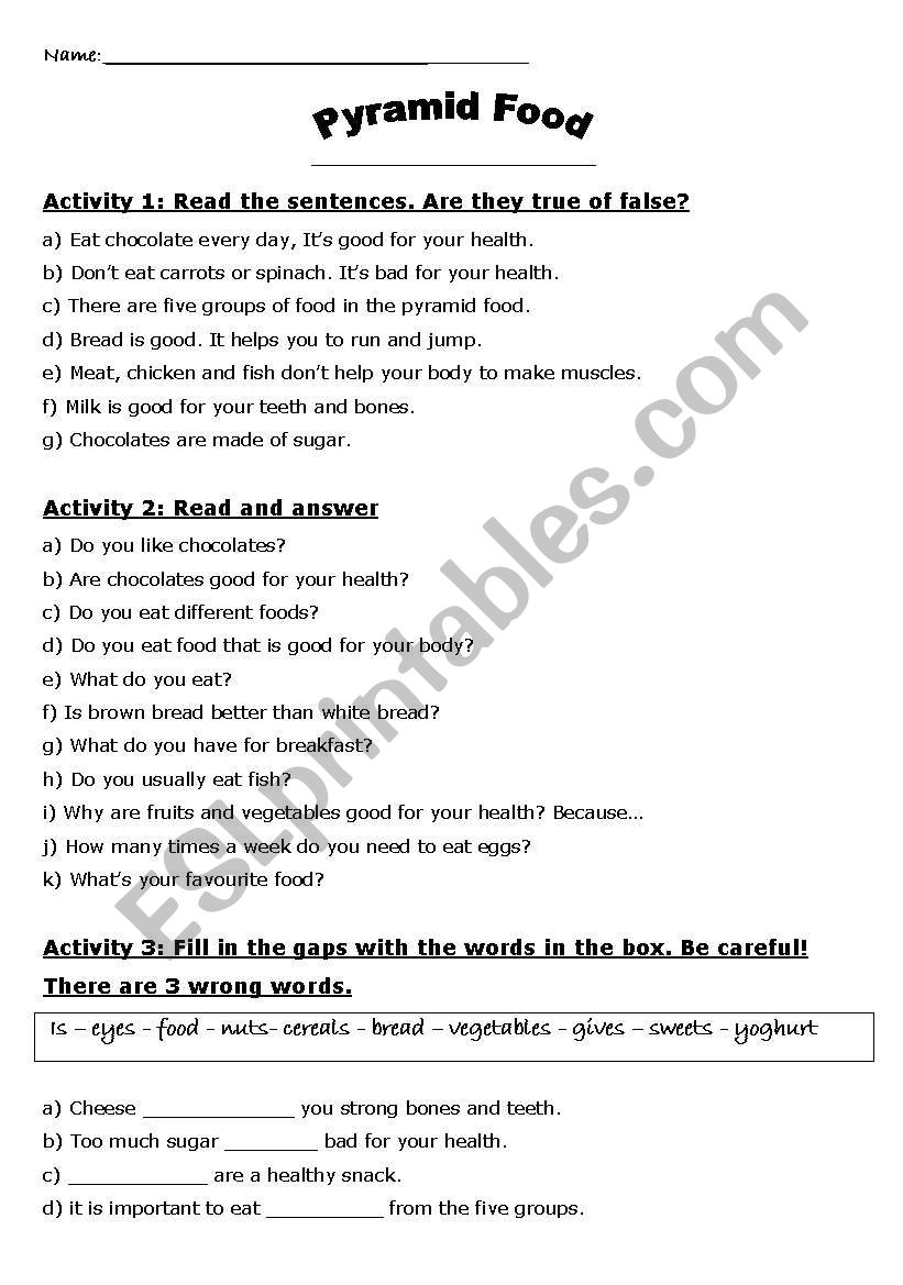 Pyramid Food worksheet