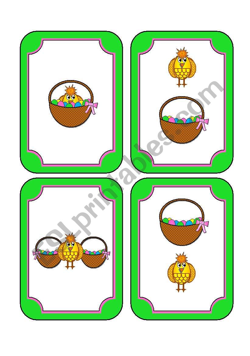 Easter Prepositions Memory Cards with Matching Die and Worksheet (includes 16 cards with 8 images in all, an 8 sided die and a worksheet with 8 questions)