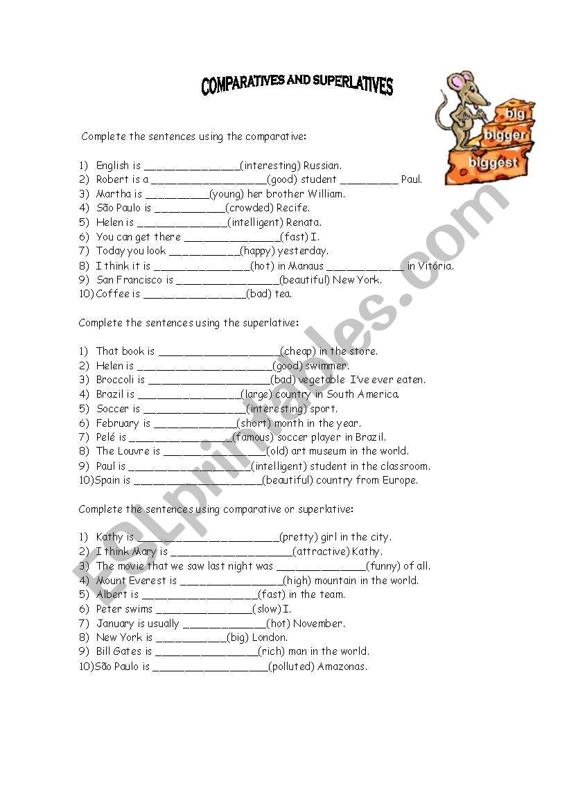 Comparatives and Superlatives worksheet