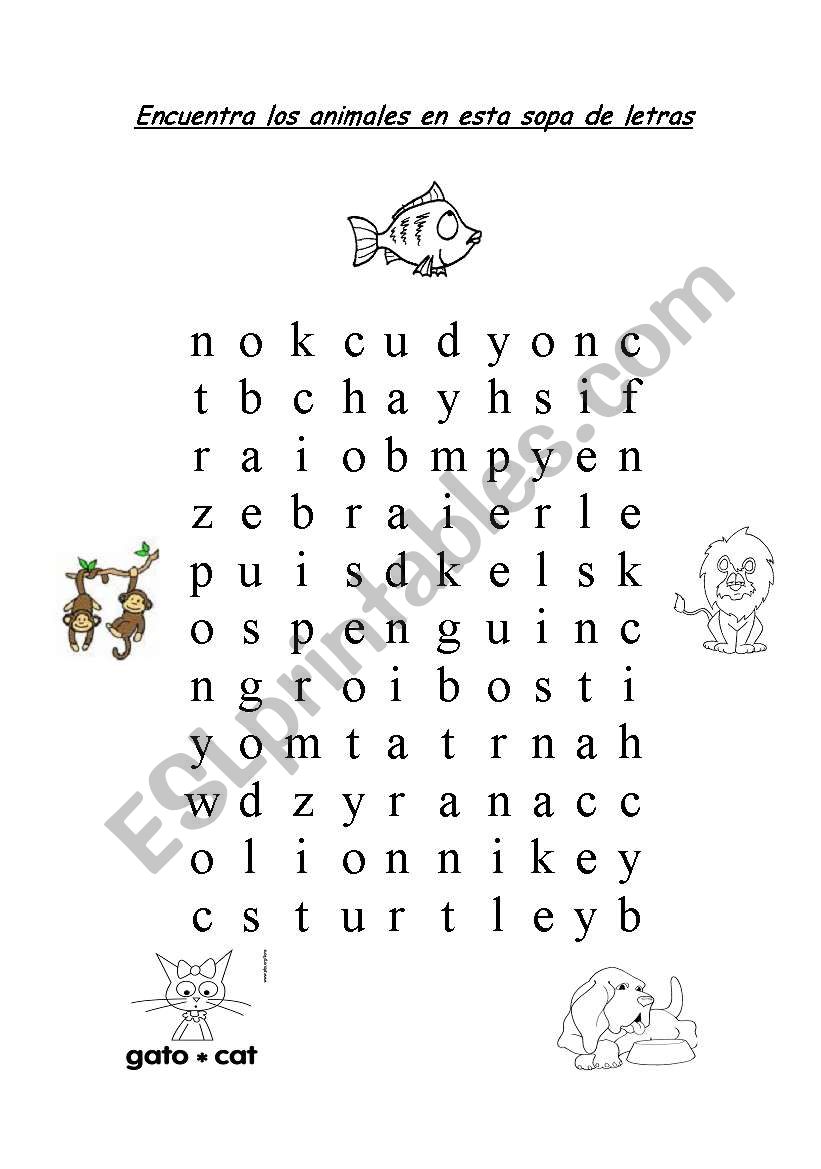 animals wordsearch worksheet