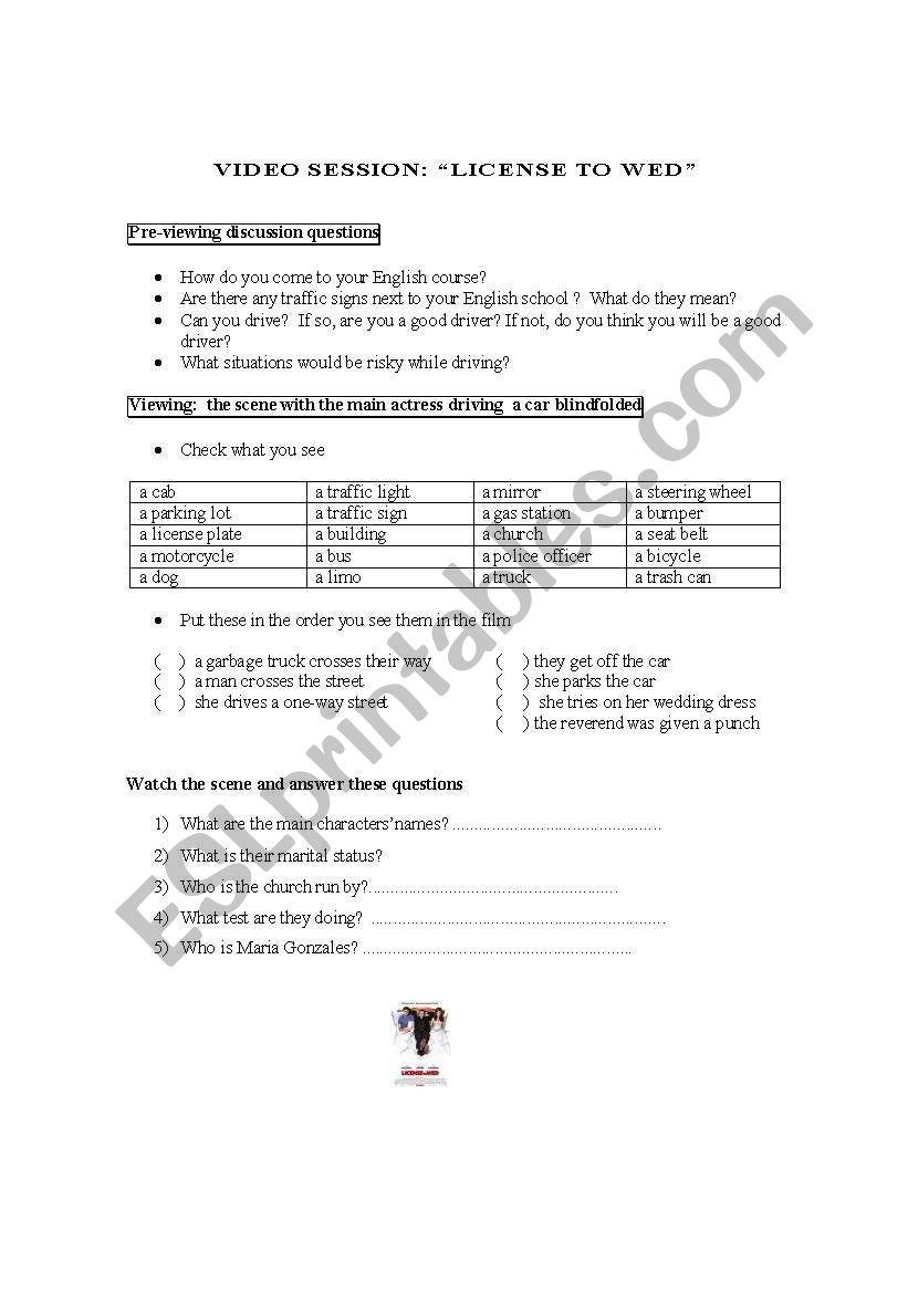 License to wed movie worksheet