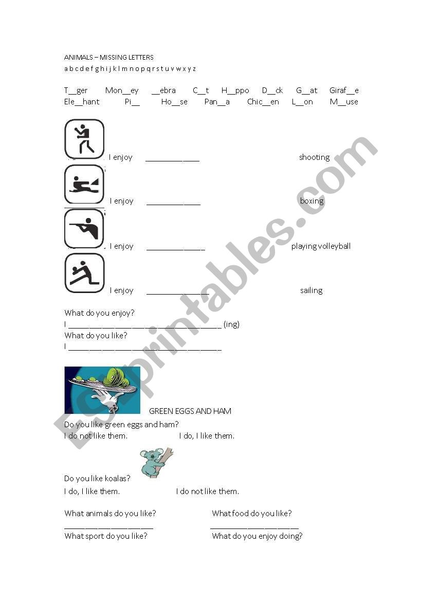 Sports and Green Eggs worksheet