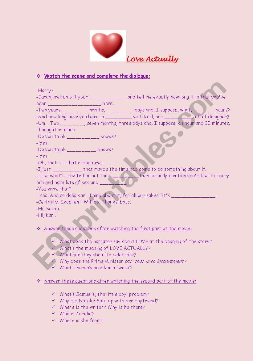 LOVE ACTUALLY, The Movie worksheet