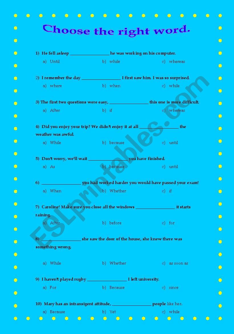 Conjunctions worksheet