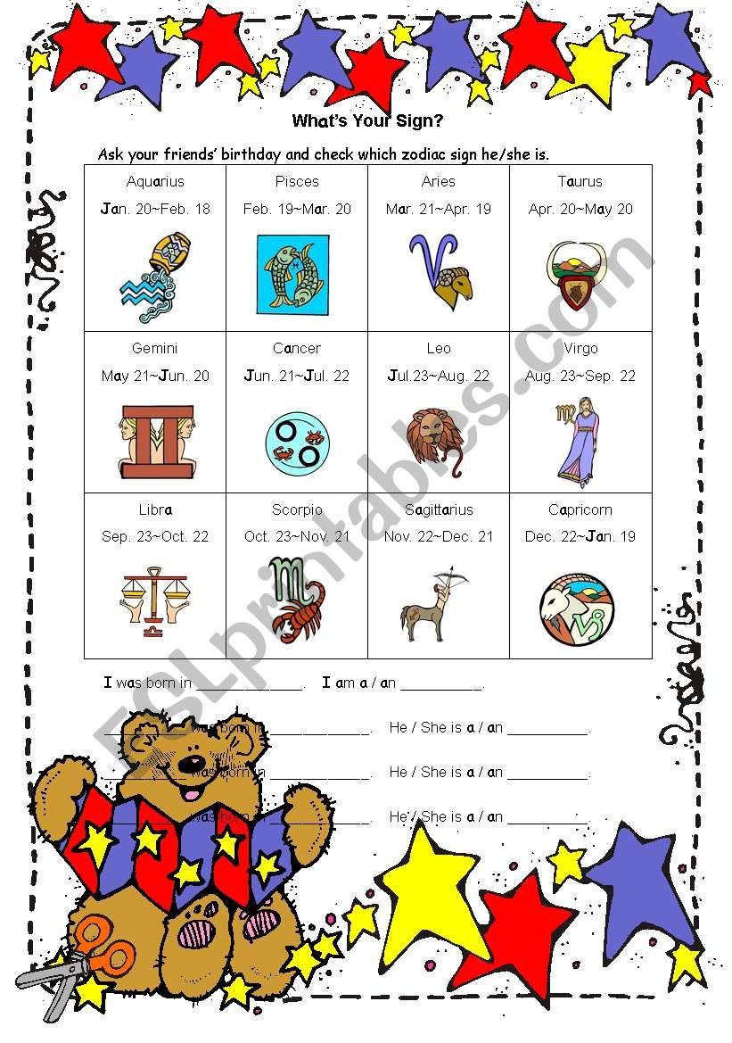 Zodiac Sign worksheet