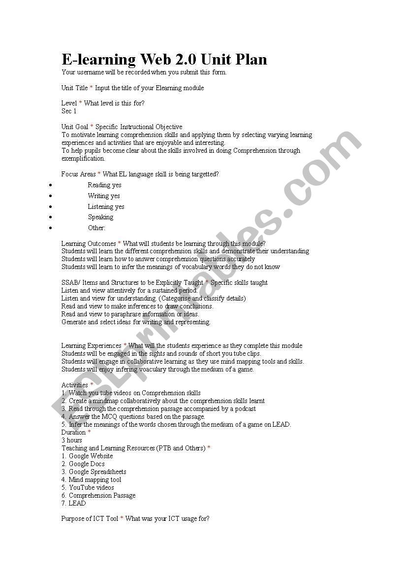 e-learning lesson plan worksheet