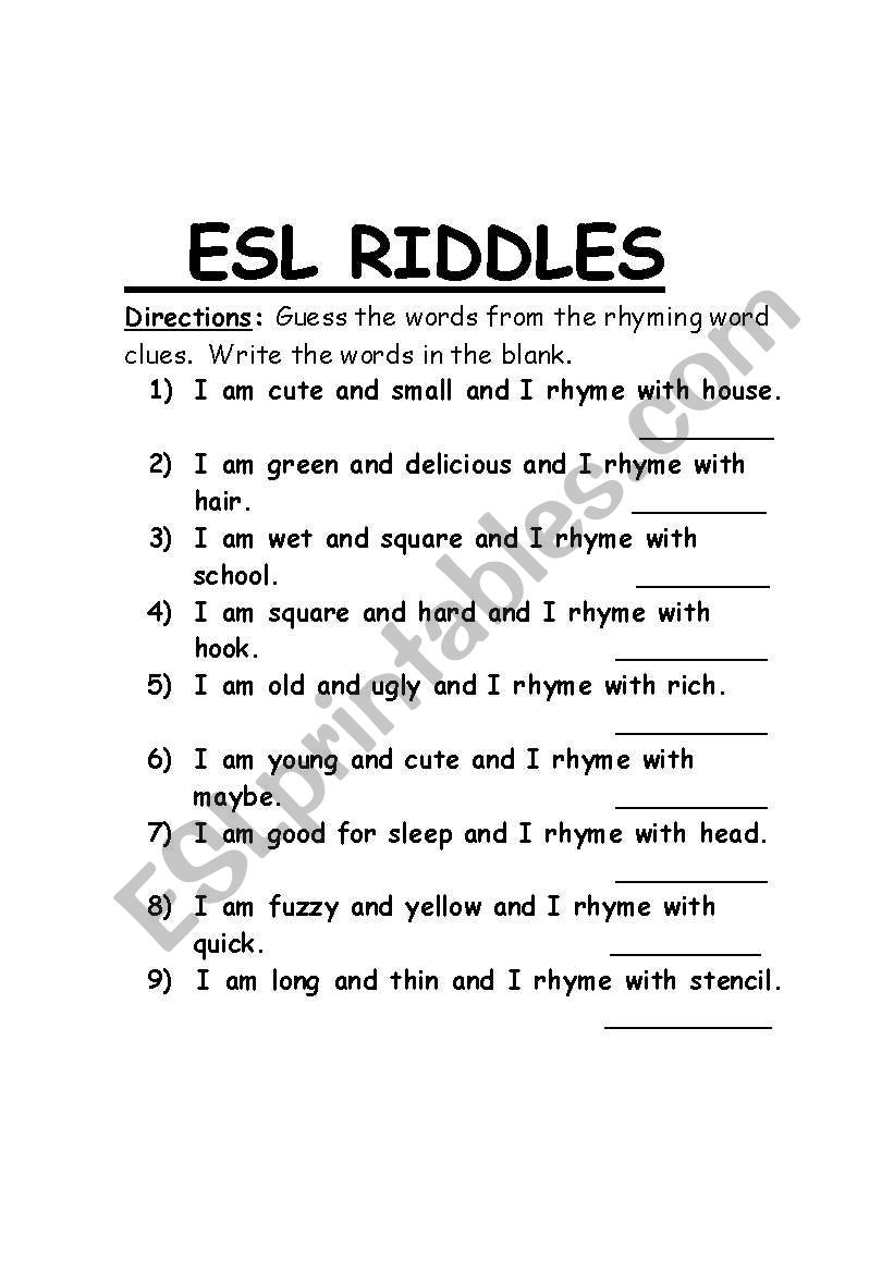 Easy ESL Riddles for Kids worksheet