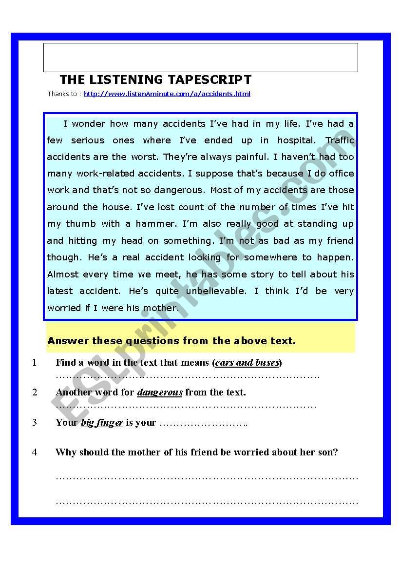 Reading comprehension test PLUS Listening Test. Suitable for all ages. 
