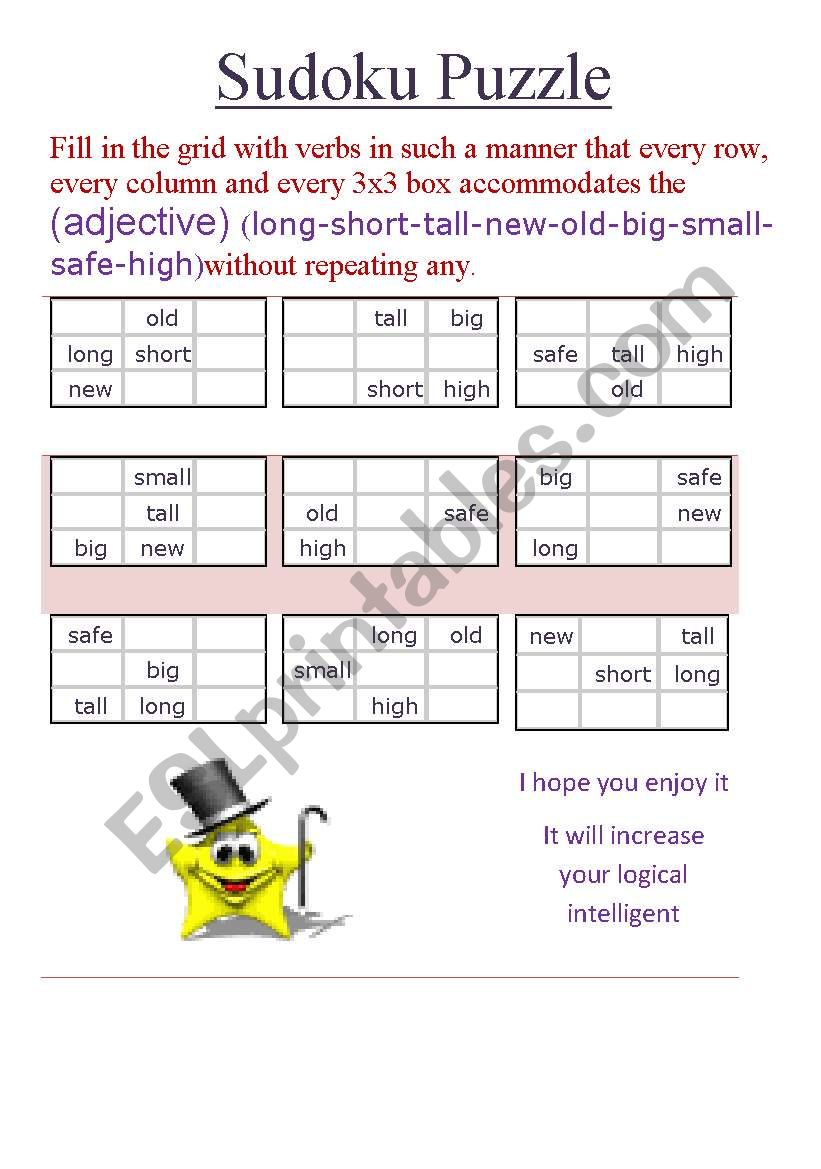 adjectives Sudoku game  worksheet