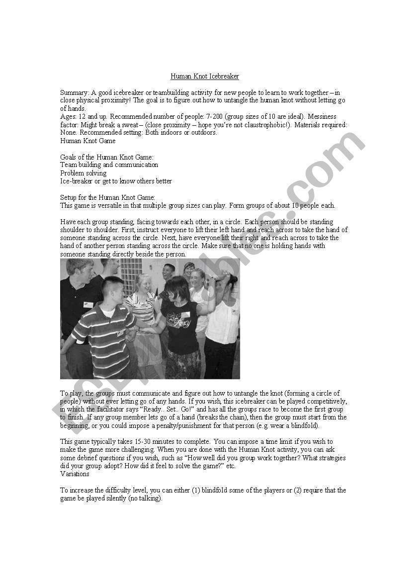 Human Knot Unraveler worksheet