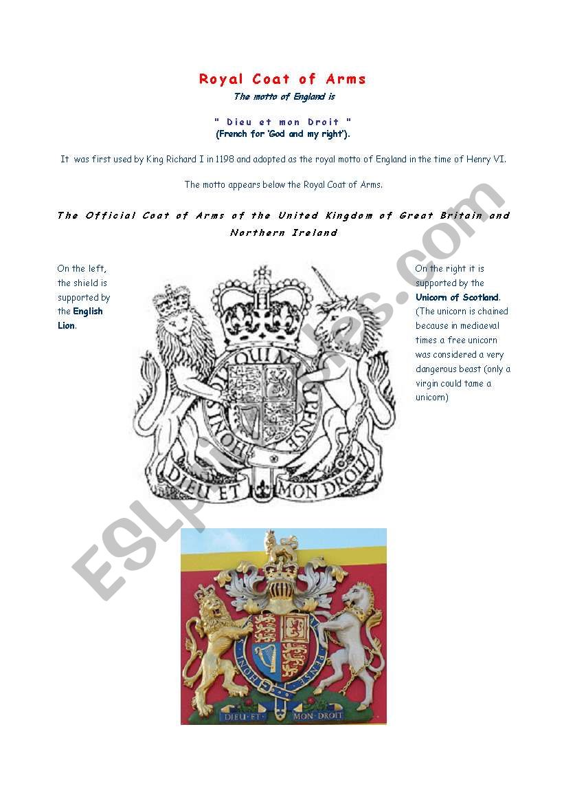 royal coat of arms worksheet
