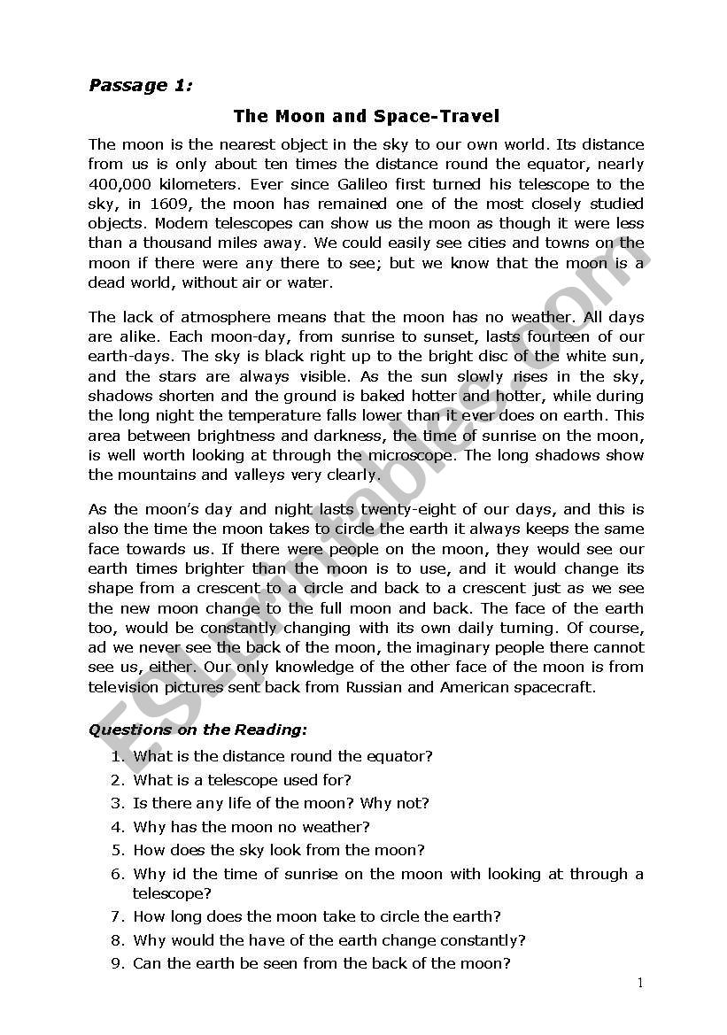 reading worksheet