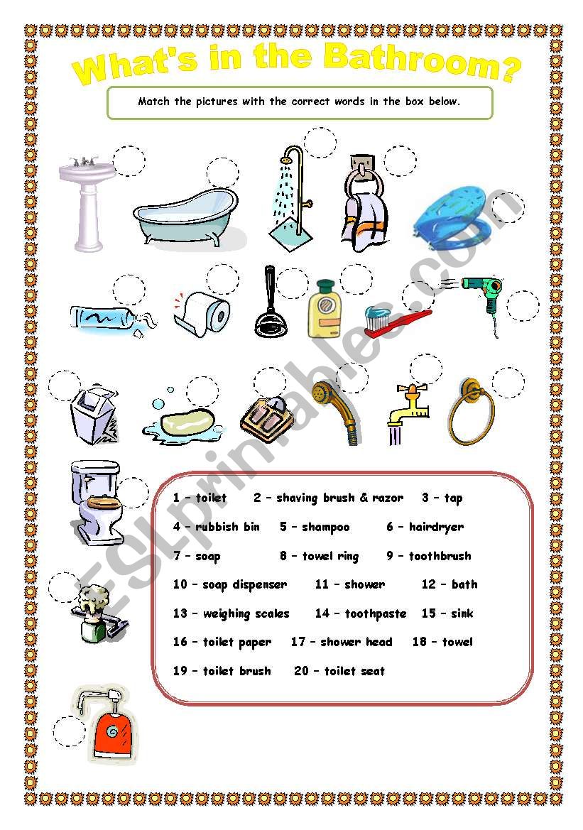 What´s in the Bathroom ESL worksheet by trixie1973
