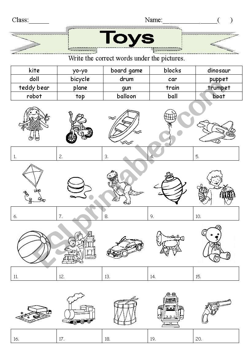 Toys worksheet