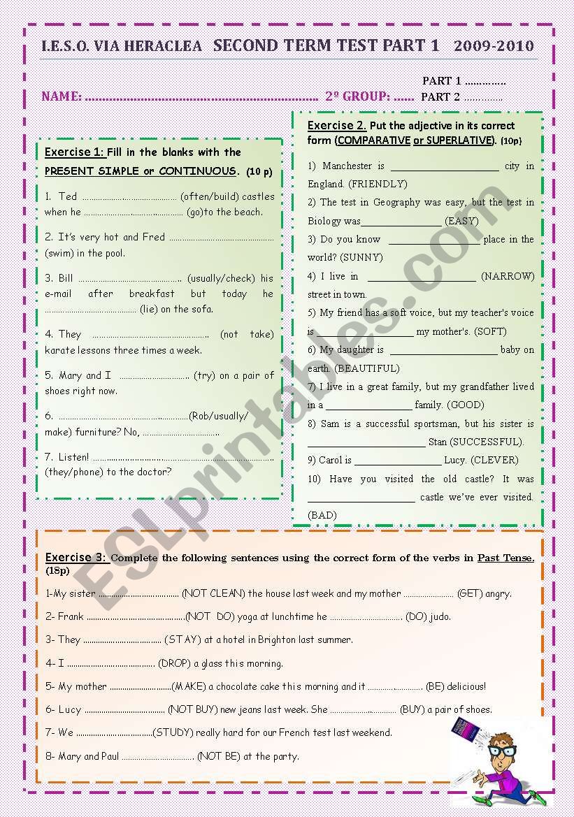 Term Test for 2nd Secondary School - PART 1 grammar and vocabulary 