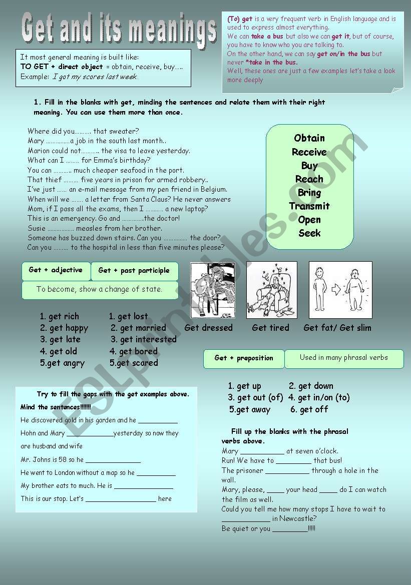 Get and its meanings worksheet