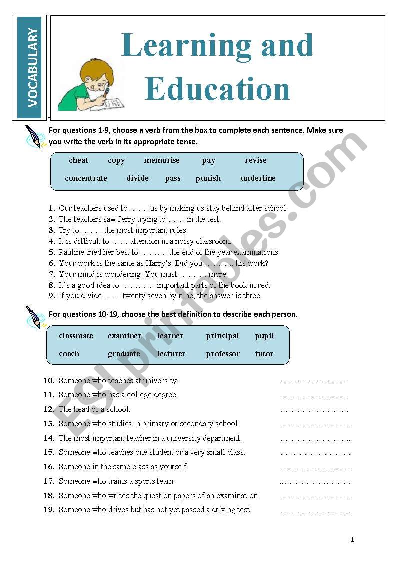 Vocabulary: LEARNING AND EDUCATION